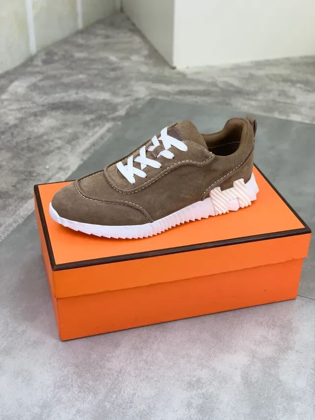 Hermès Brown White Suede Upper Ridged Sole Sneakers 4