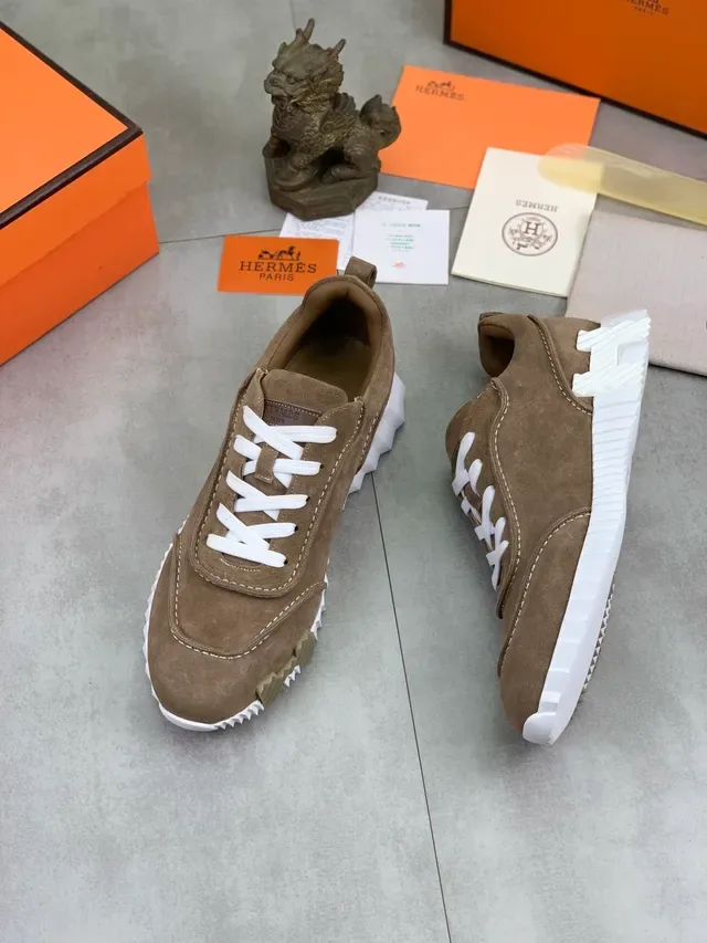 Hermès Brown White Suede Upper Ridged Sole Sneakers 5