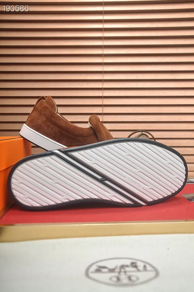 Hermès Brown White Suede Upper Slip-On Construction Loafer 2