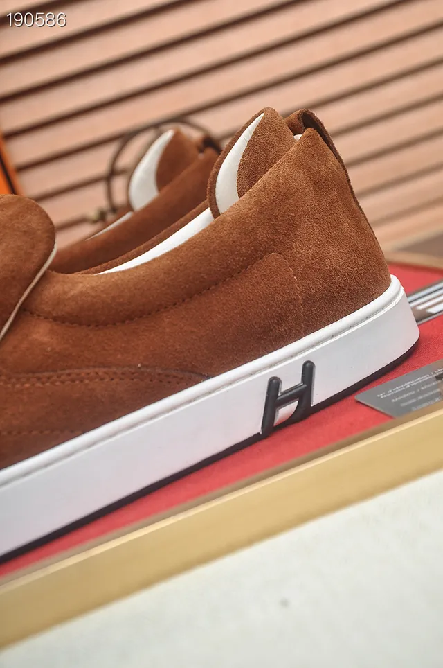 Hermès Brown White Suede Upper Slip-On Construction Loafer 3