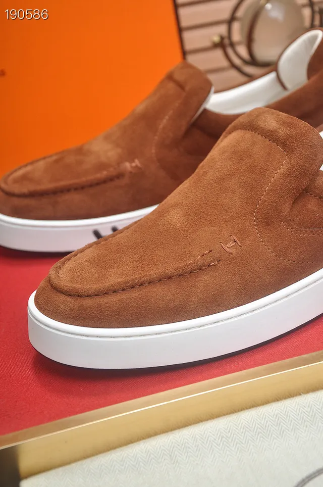 Hermès Brown White Suede Upper Slip-On Construction Loafer 4