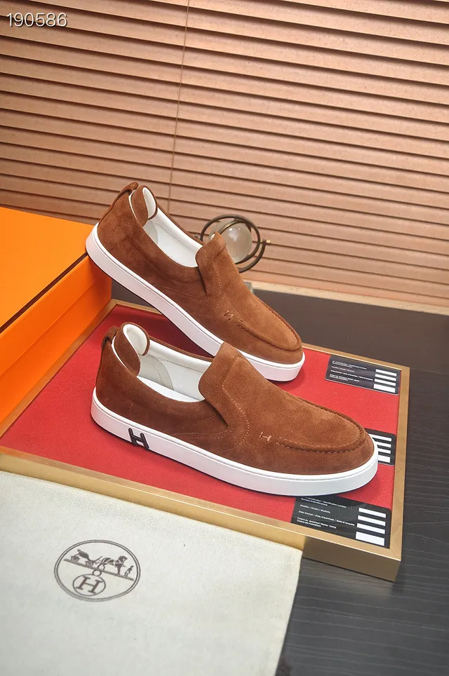 Hermès Brown White Suede Upper Slip-On Construction Loafer 5