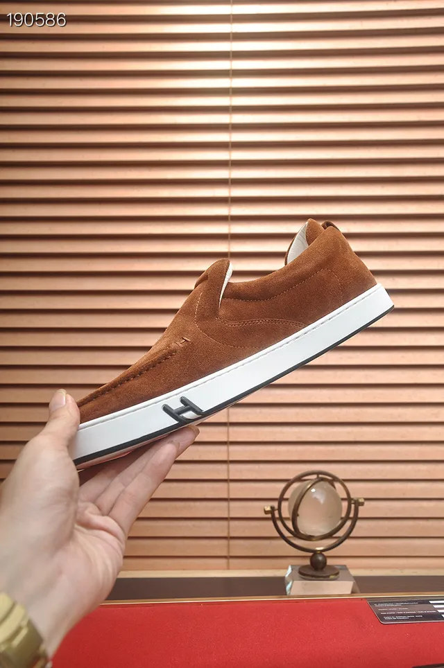Hermès Brown White Suede Upper Slip-On Construction Loafer 7