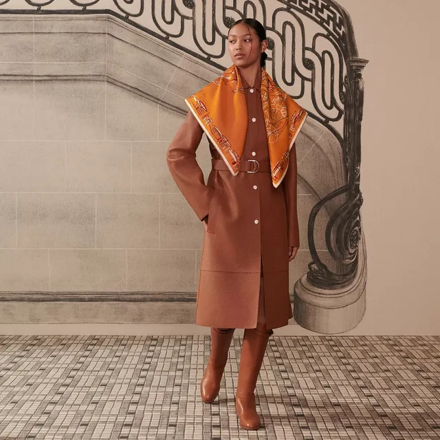 Hermès Carré Laranja Vermelho Quadrado Impressão Equestre Lenço de Seda 3