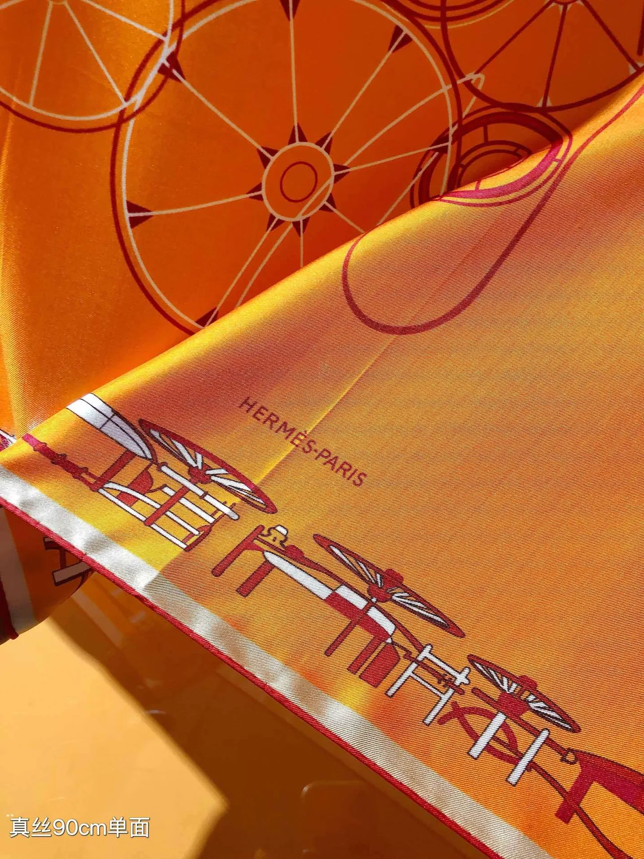 Hermès Carré Laranja Vermelho Quadrado Impressão Equestre Lenço de Seda 8