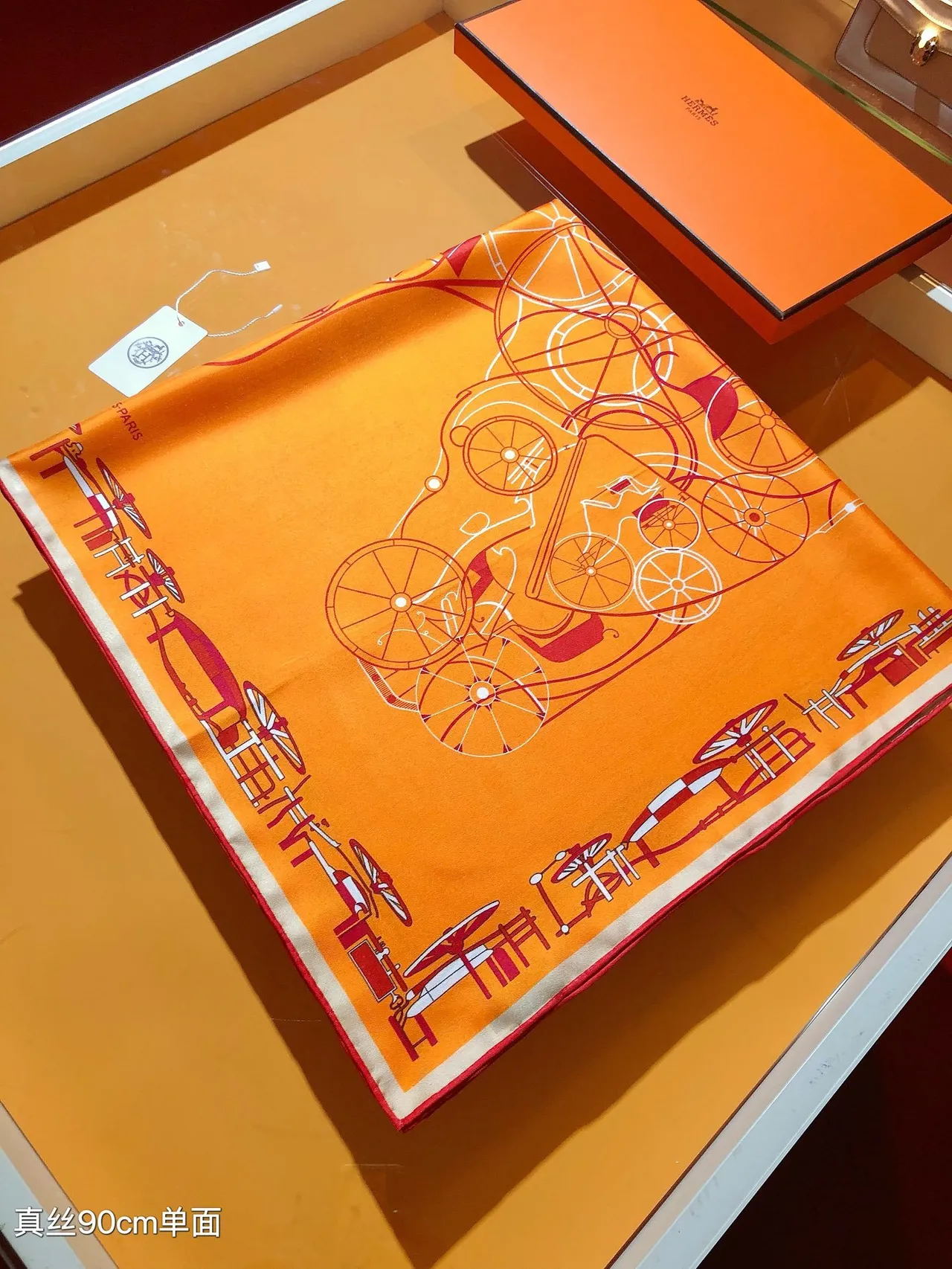 Hermès Carré Laranja Vermelho Quadrado Impressão Equestre Lenço de Seda 6