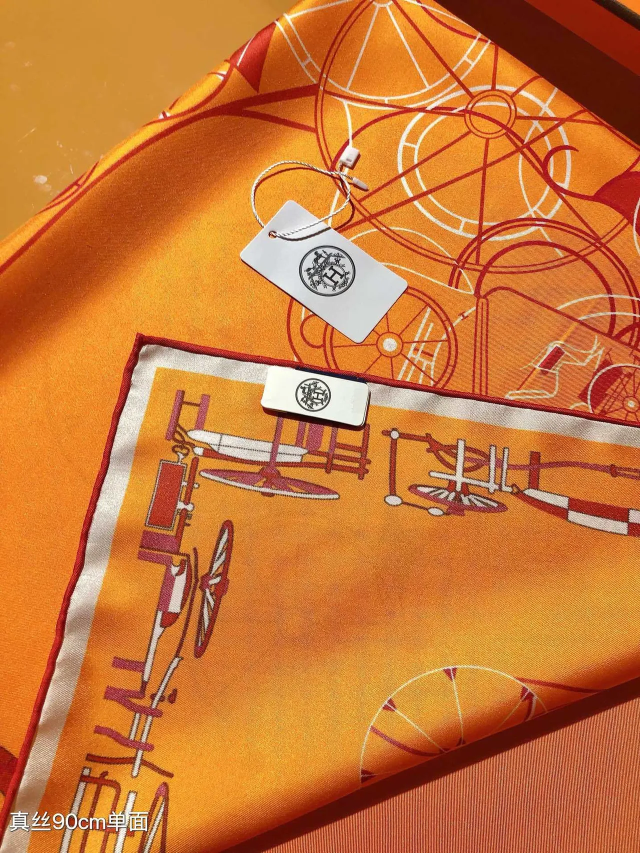 Hermès Carré Laranja Vermelho Quadrado Impressão Equestre Lenço de Seda 9
