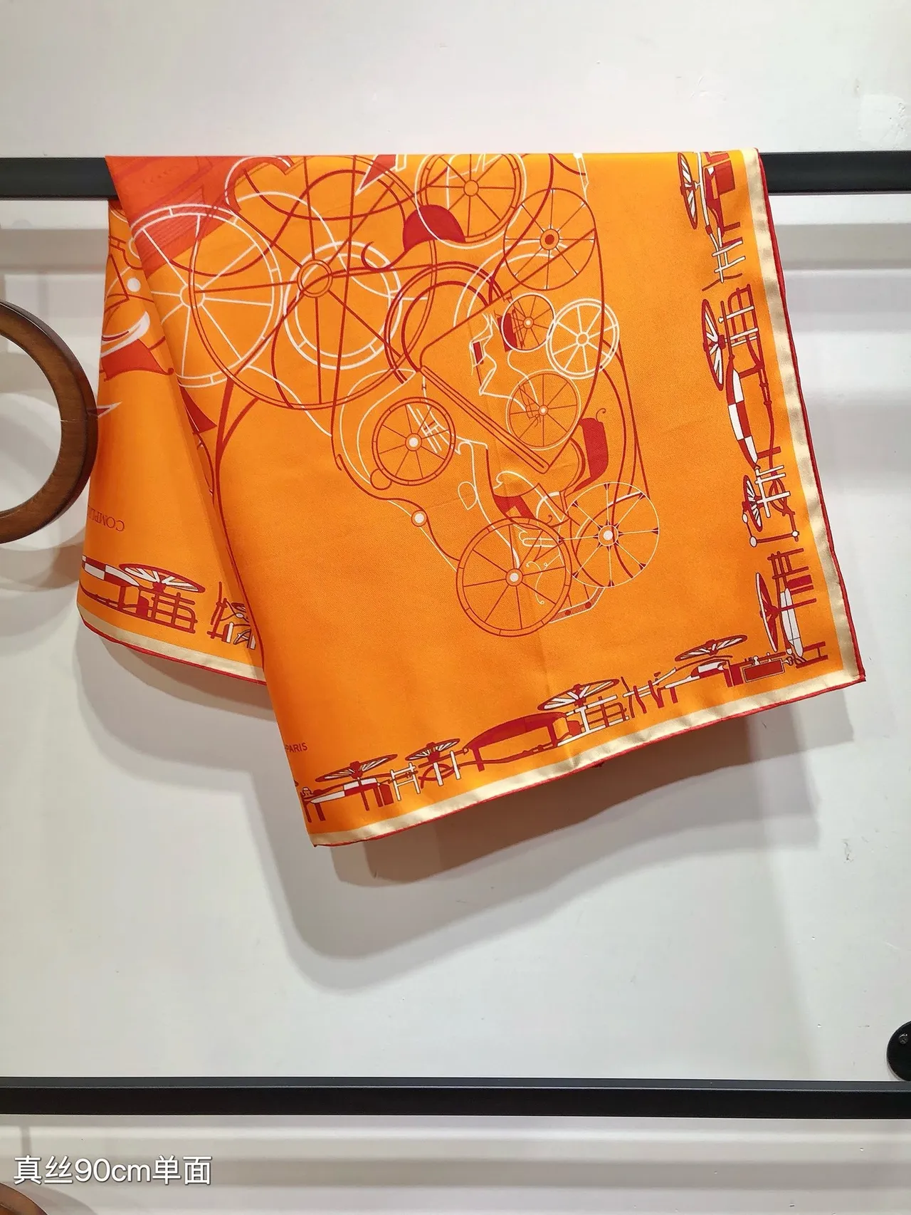 Hermès Carré Laranja Vermelho Quadrado Impressão Equestre Lenço de Seda 7