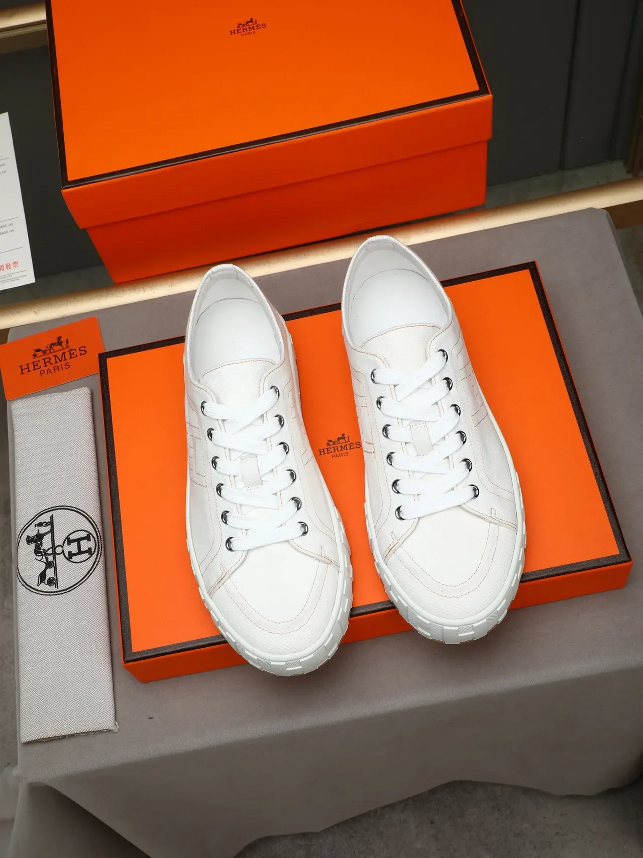 Hermès Chypre White Canvas Embossed H Lifestyle Sneakers 2