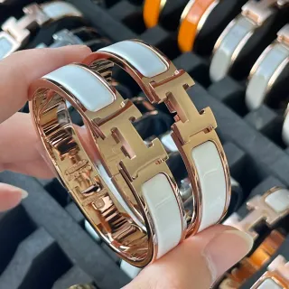 Hermès Clic H White Enamel Rose Gold Bracelet