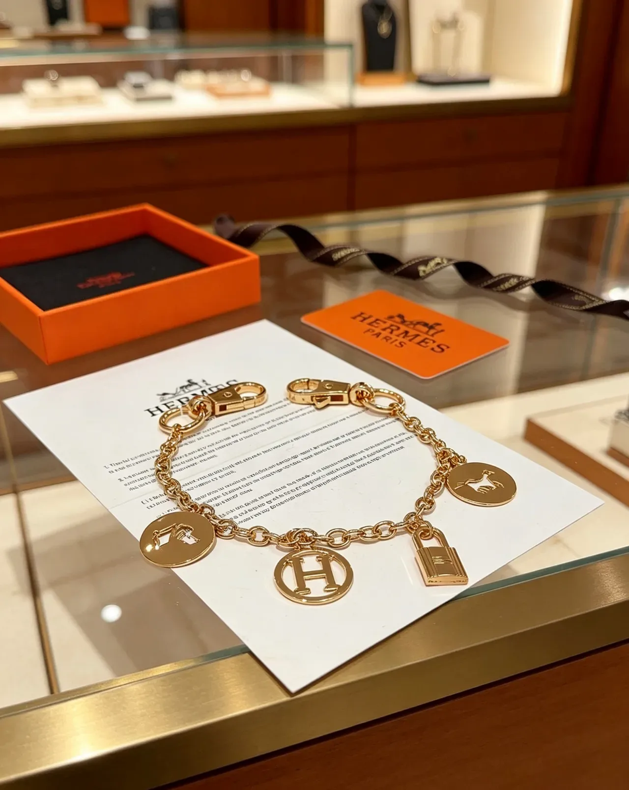 Hermès Gold Chain Four Circular Charms Bracelet 3