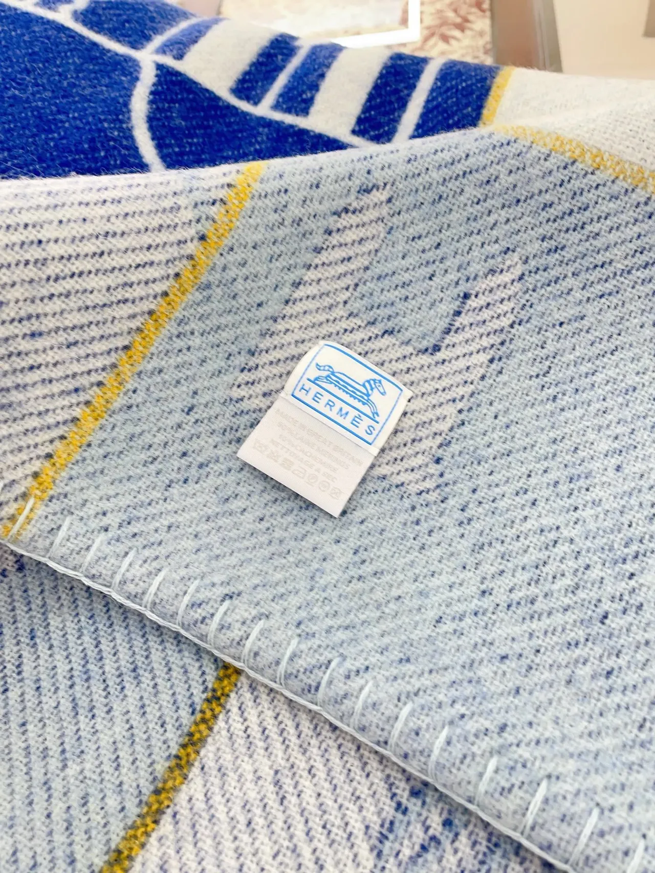 Hermès Graphic Patchwork Navy and Cream Shawl 8