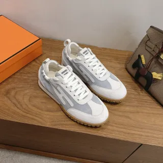 Hermès Gray White Retro Runner Silhouette Two-Tone And Upper Lifestyle Sneakers