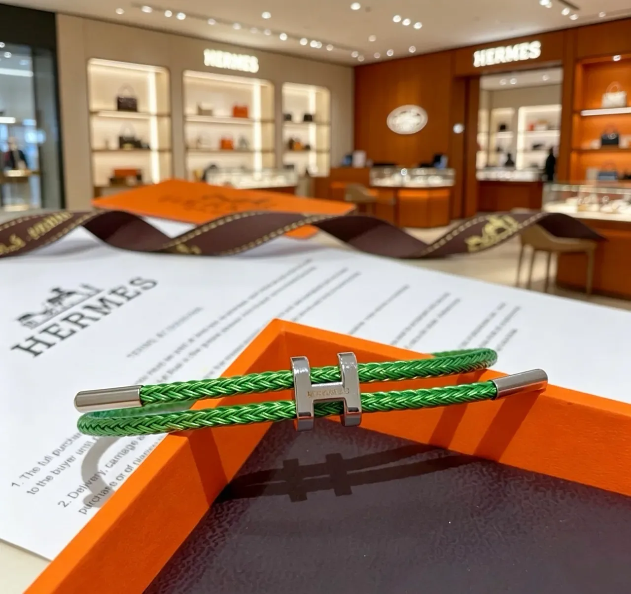 Hermès H-Clasp Braided Green Cord Bracelet 4