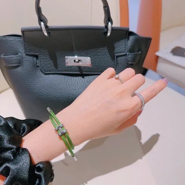 Hermès H-Clasp Braided Green Cord Bracelet 5