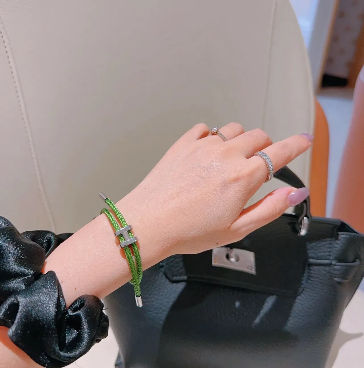 Hermès H-Clasp Braided Green Cord Bracelet 8