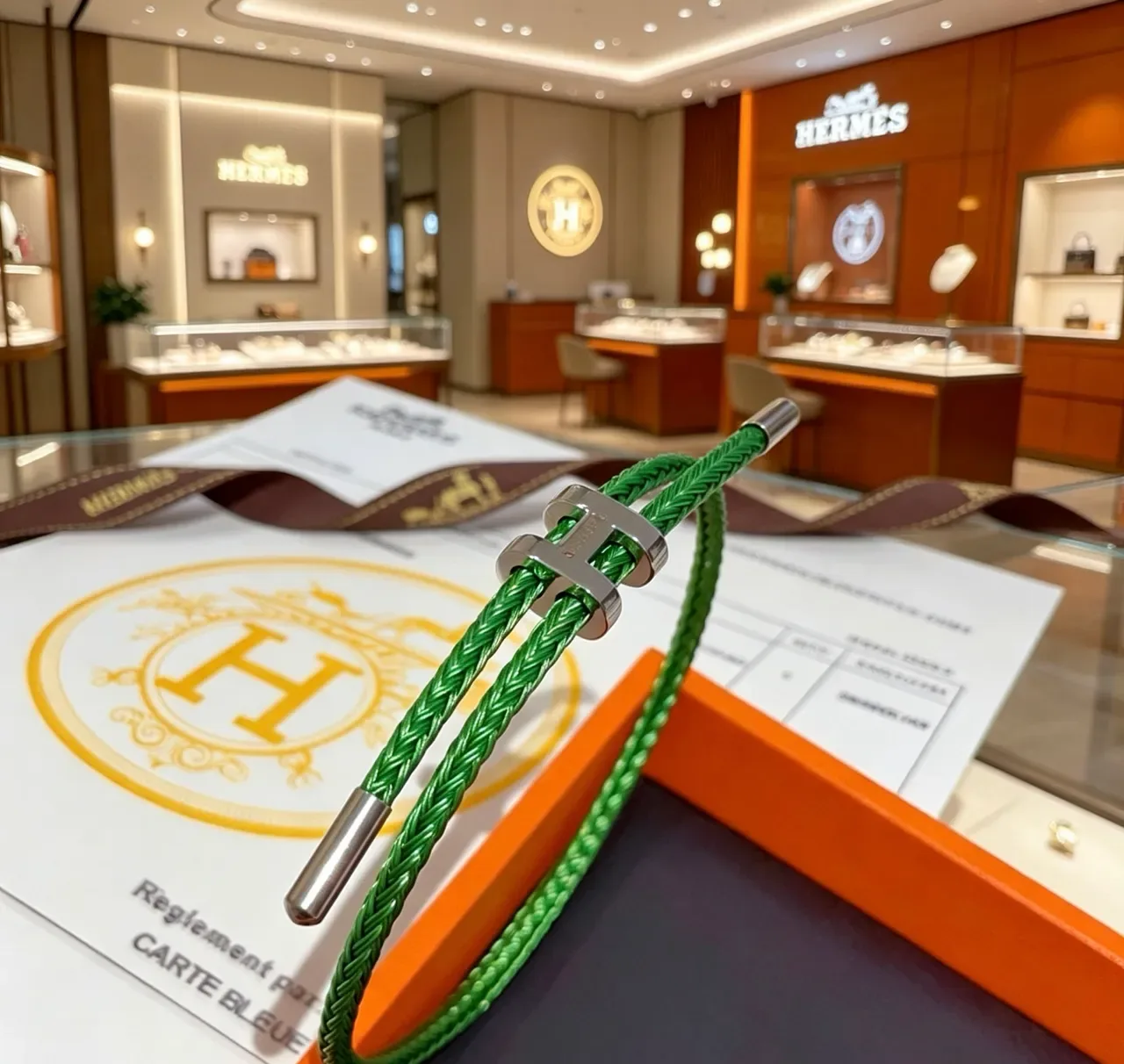 Hermès H-Clasp Braided Green Cord Bracelet 9