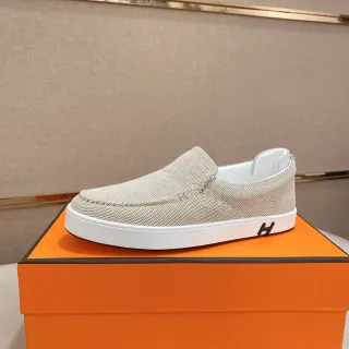 Hermès H Logo Loafer Beige Woven Slip-On Loafer