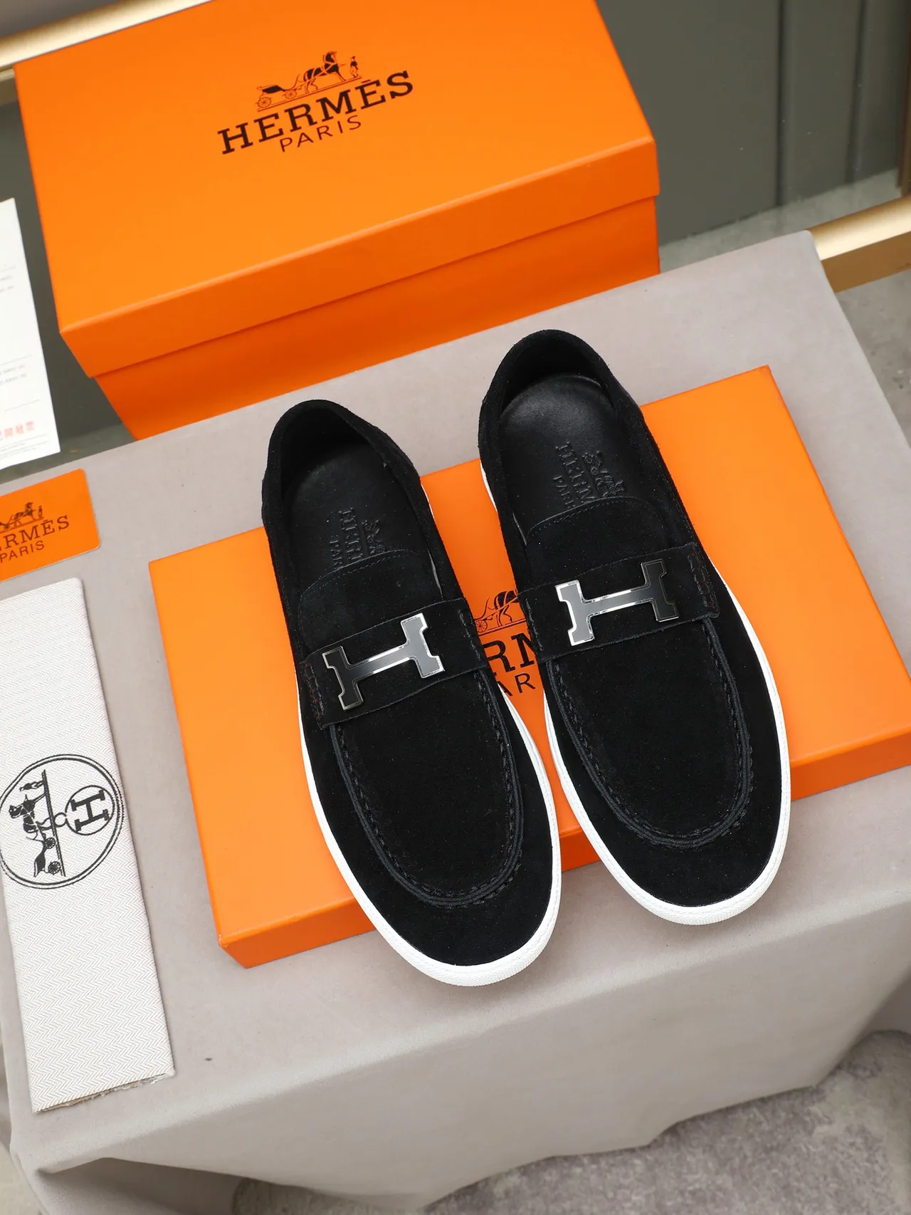 Hermès H Logo Loafer Black Suede White Sole Loafer 3