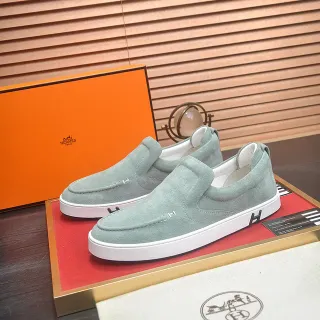 Hermès H Logo Slip-On Mint Green Suede Loafers