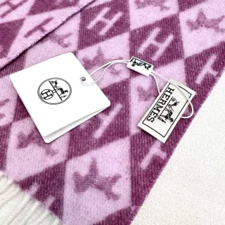 Hermès H Monogram Two-Tone Purple Cashmere Scarf