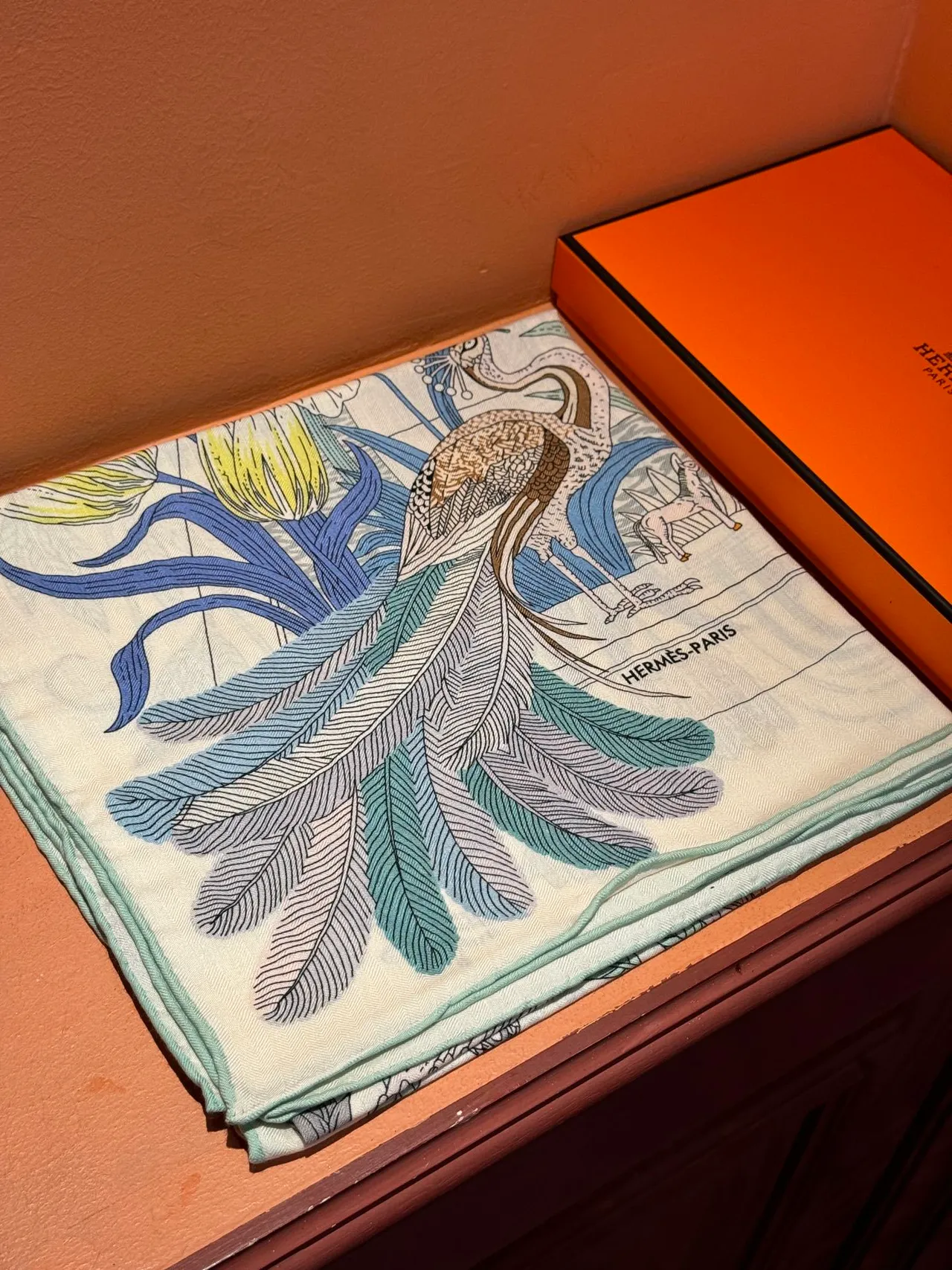 Hermès Motivo Ilustrado Botânico Animal Cachecol de Seda 6