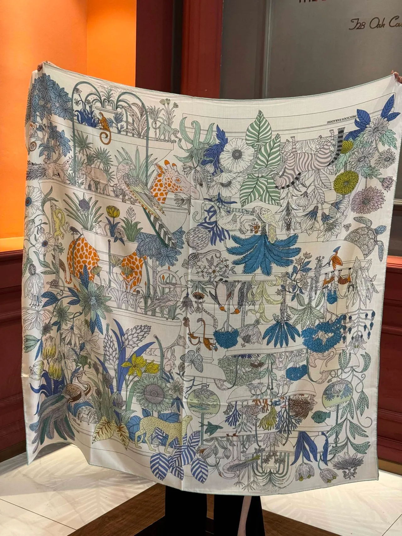 Hermès Motivo Ilustrado Botânico Animal Cachecol de Seda 9