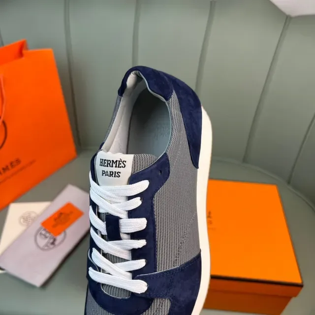 Hermès Navy and Gray Suede Mesh Lifestyle Sneaker 3