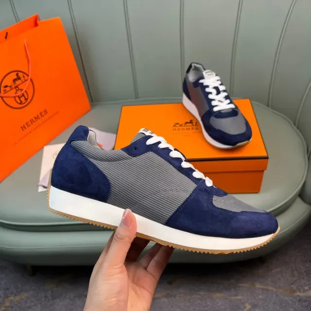 Hermès Navy and Gray Suede Mesh Lifestyle Sneaker 4