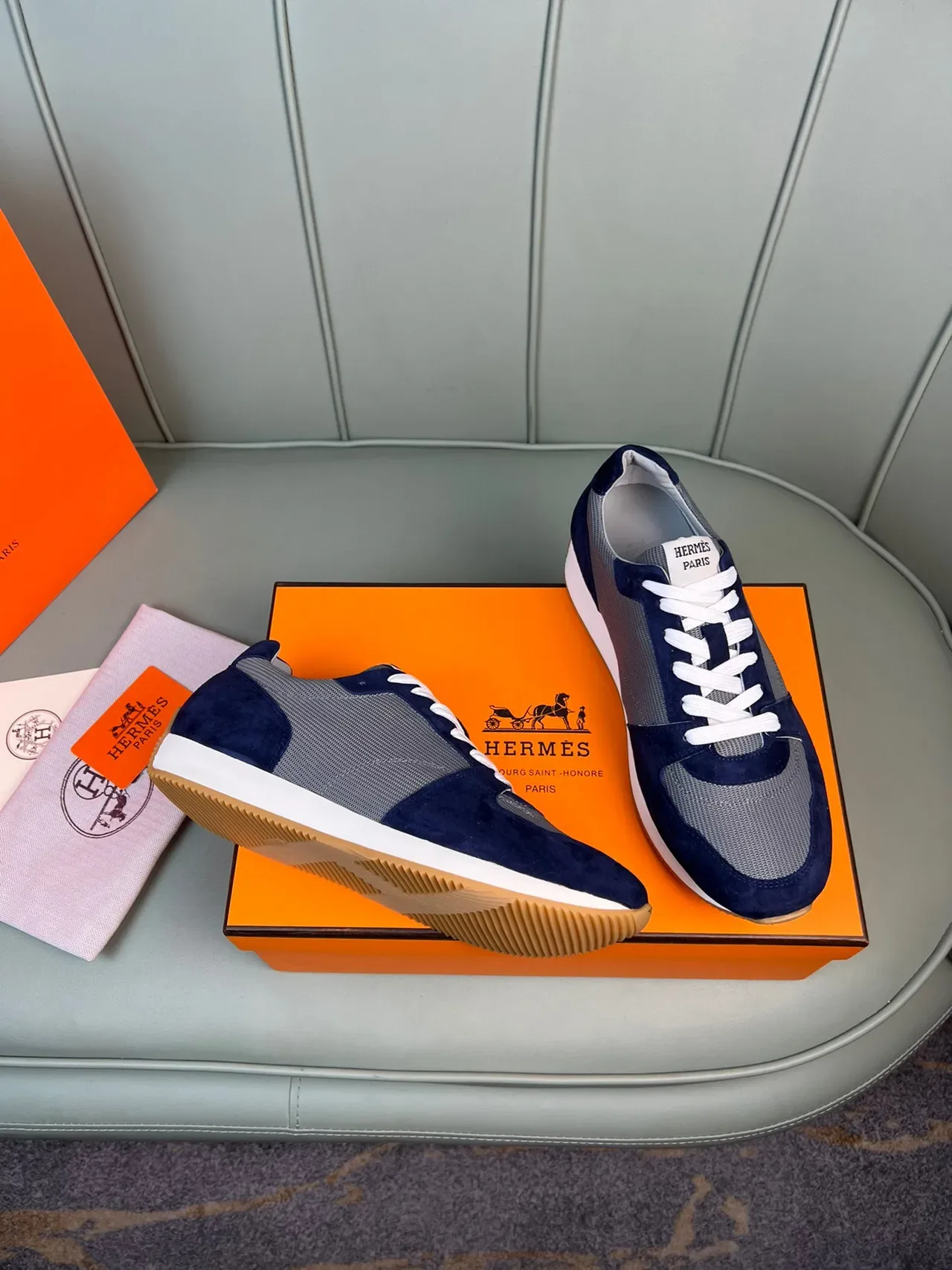 Hermès Navy and Gray Suede Mesh Lifestyle Sneaker 5