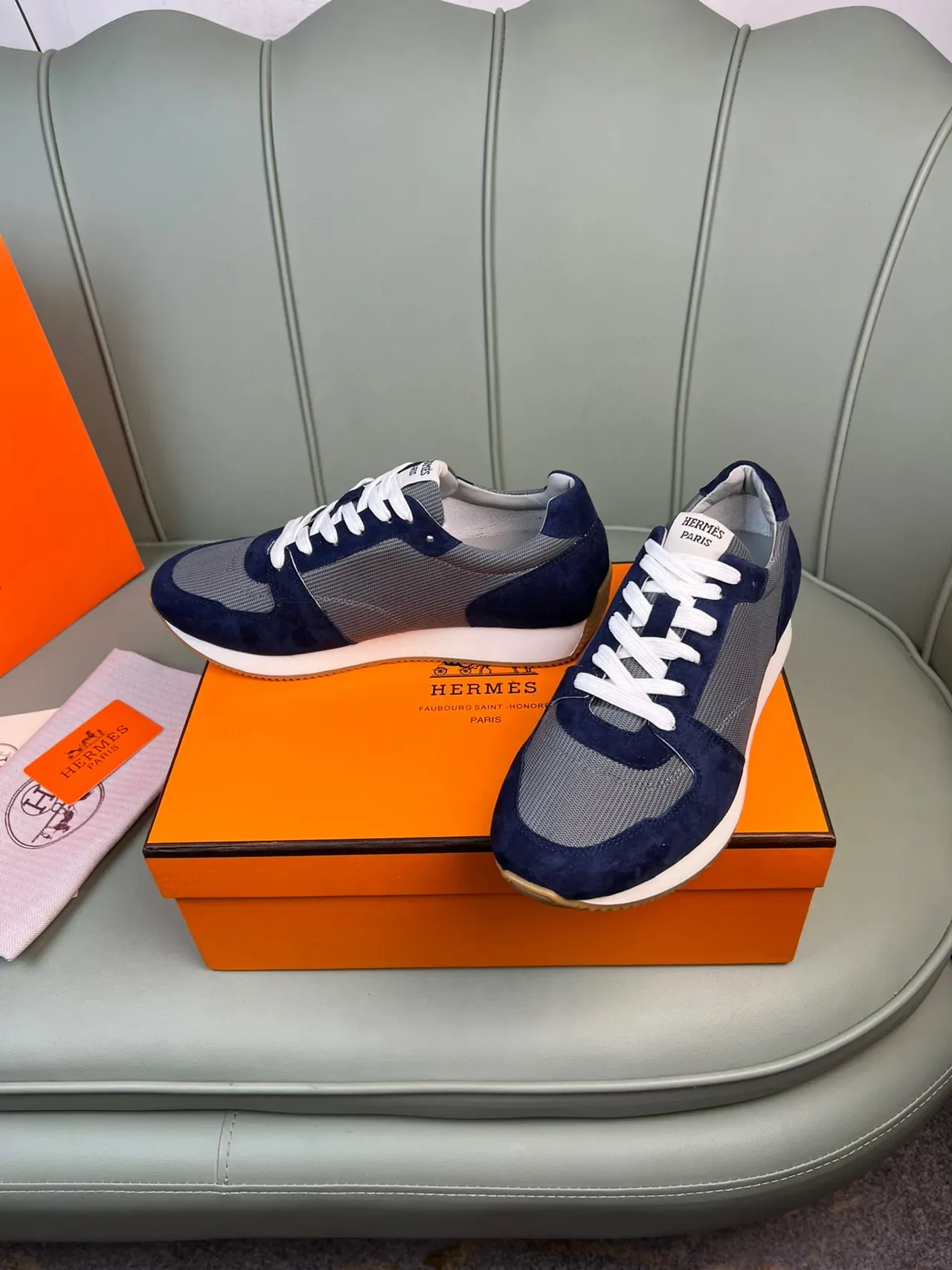 Hermès Navy and Gray Suede Mesh Lifestyle Sneaker 8