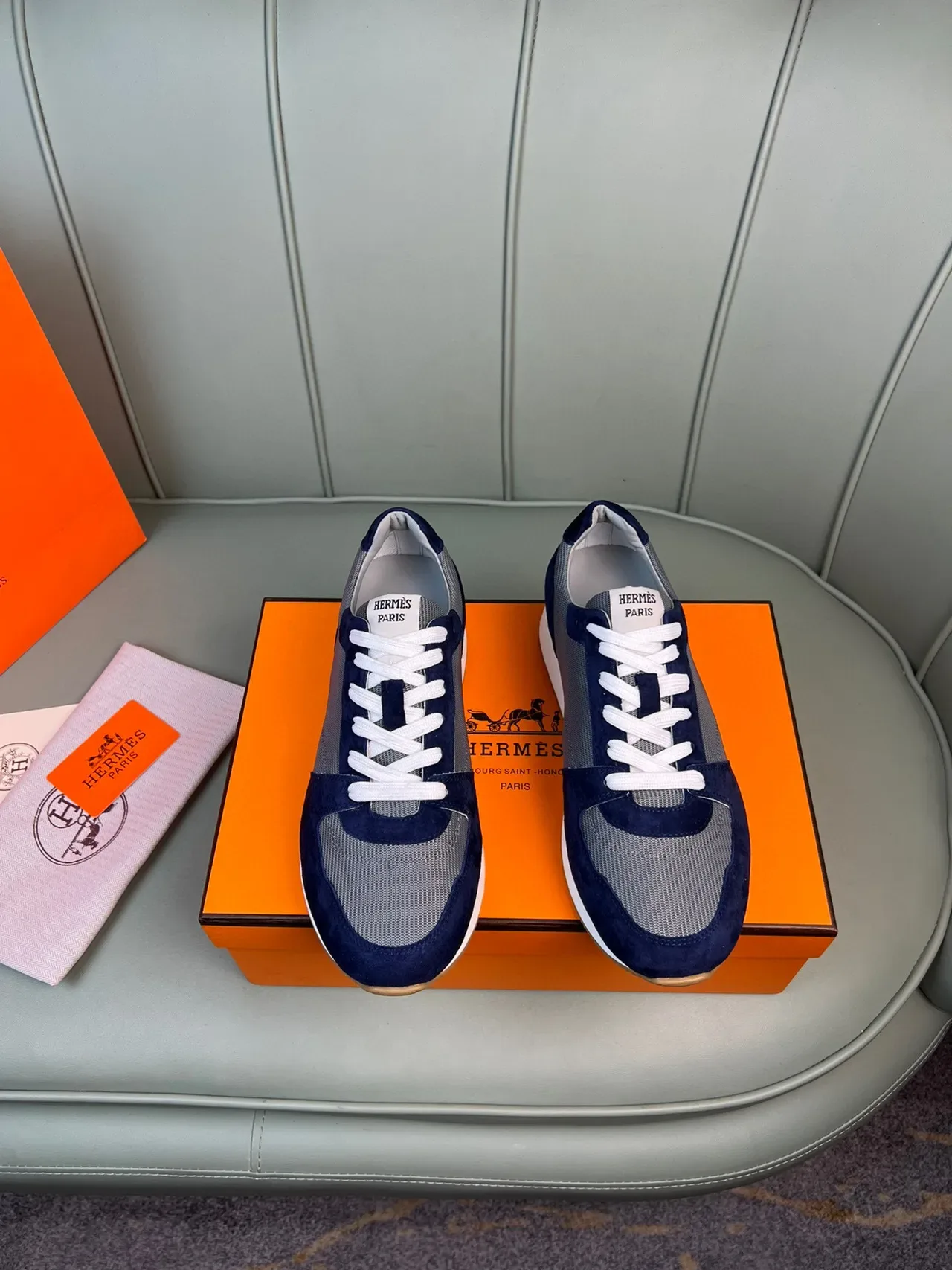 Hermès Navy and Gray Suede Mesh Lifestyle Sneaker 9