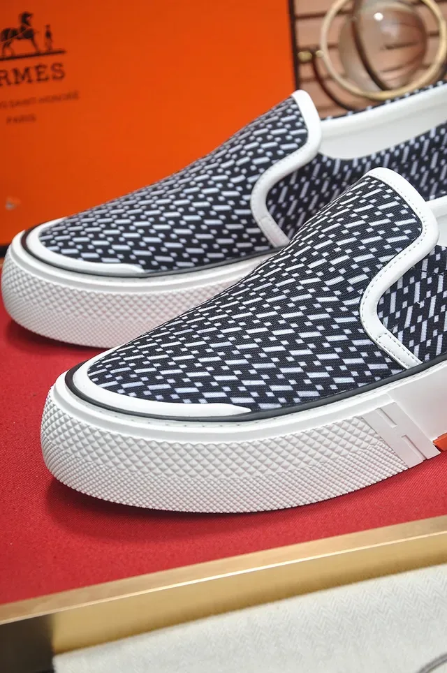Hermès Navy White Slip-On Geometric-Print Upper Lifestyle Sneakers 3