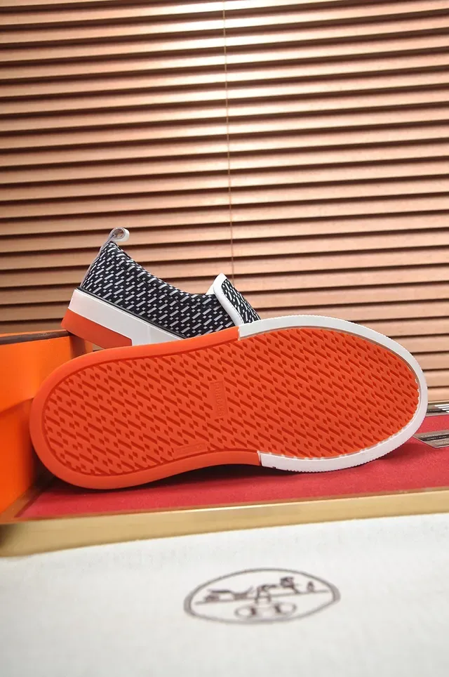 Hermès Navy White Slip-On Geometric-Print Upper Lifestyle Sneakers 4