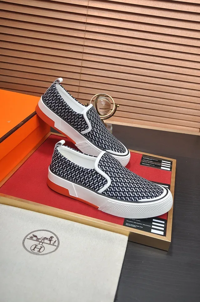 Hermès Navy White Slip-On Geometric-Print Upper Lifestyle Sneakers 5