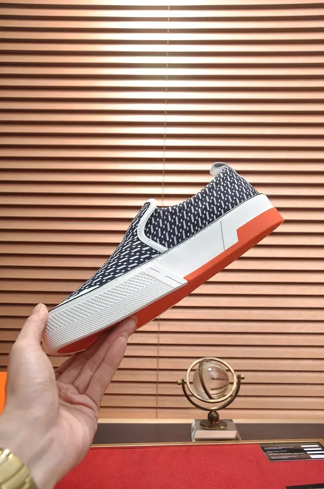 Hermès Navy White Slip-On Geometric-Print Upper Lifestyle Sneakers 6