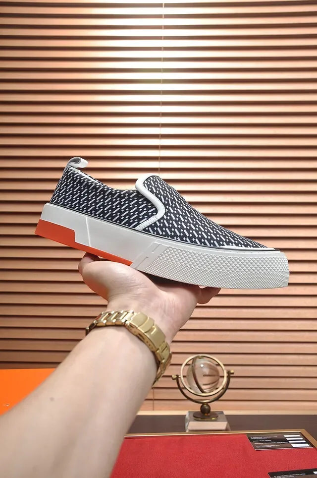 Hermès Navy White Slip-On Geometric-Print Upper Lifestyle Sneakers 7