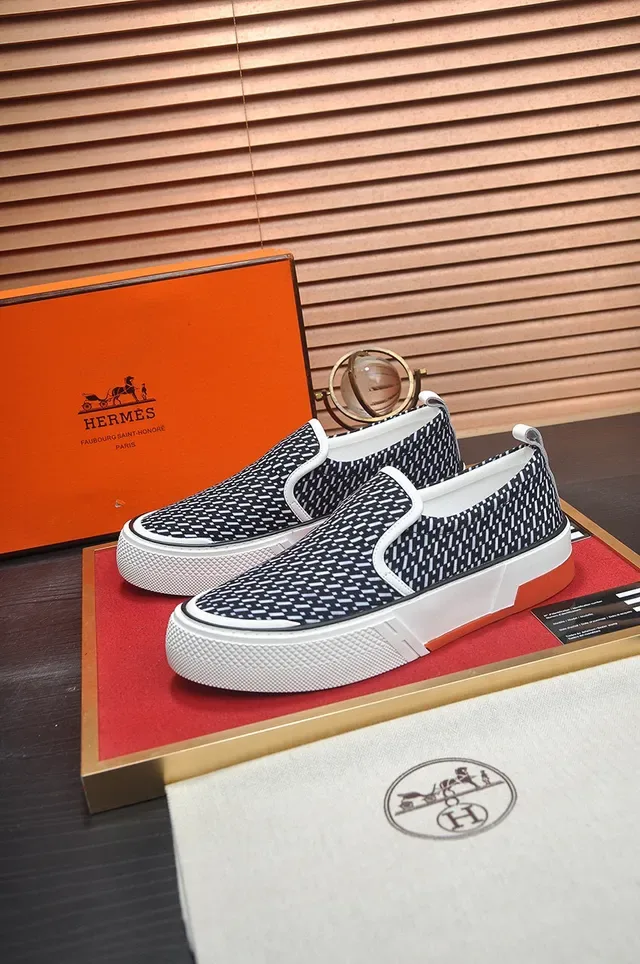 Hermès Navy White Slip-On Geometric-Print Upper Lifestyle Sneakers 8