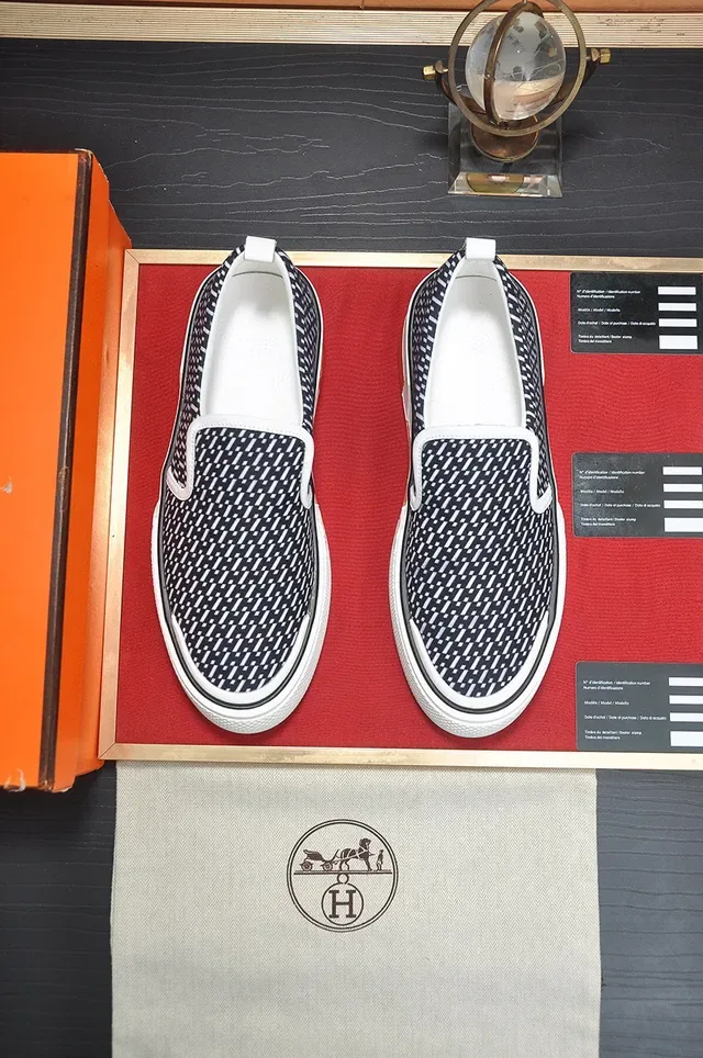 Hermès Navy White Slip-On Geometric-Print Upper Lifestyle Sneakers 9
