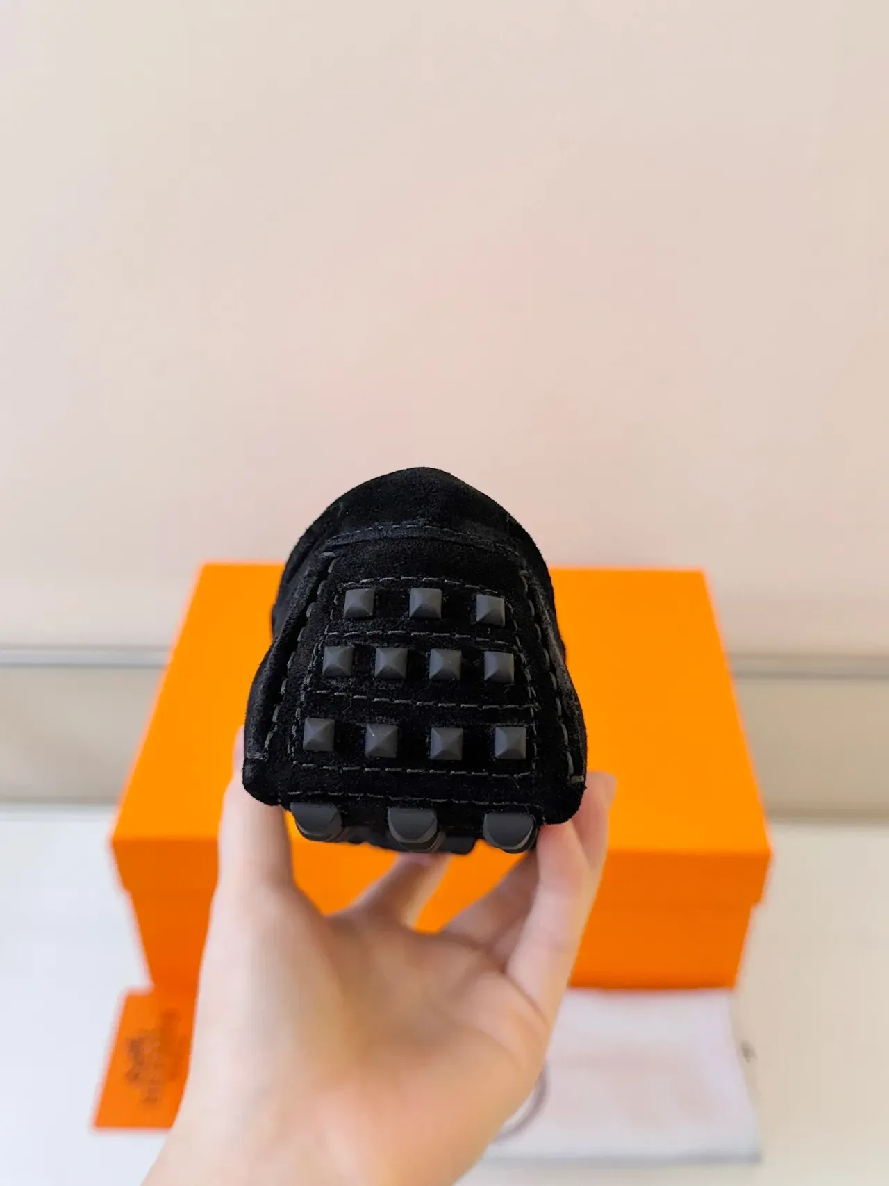 Hermès Oran Black Orange Suede Upper H-Logo Strap Loafer 4