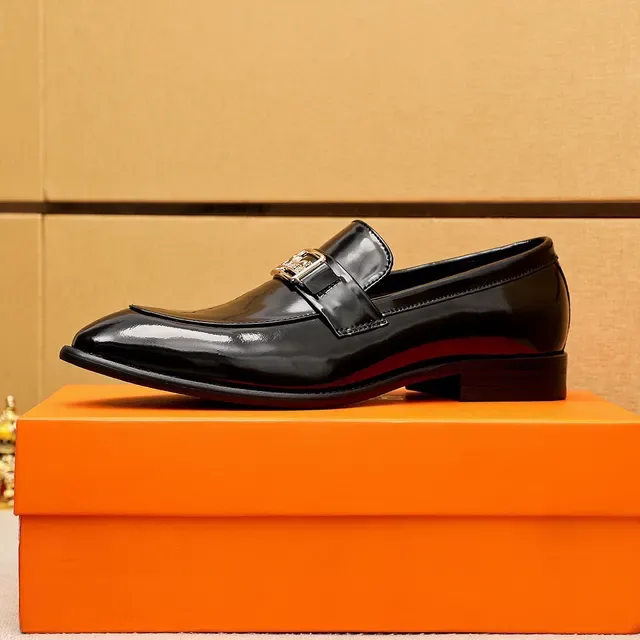 Hermès Oran Loafers Preto Couro Verniz Fivela Cavalo e Carruagem 5