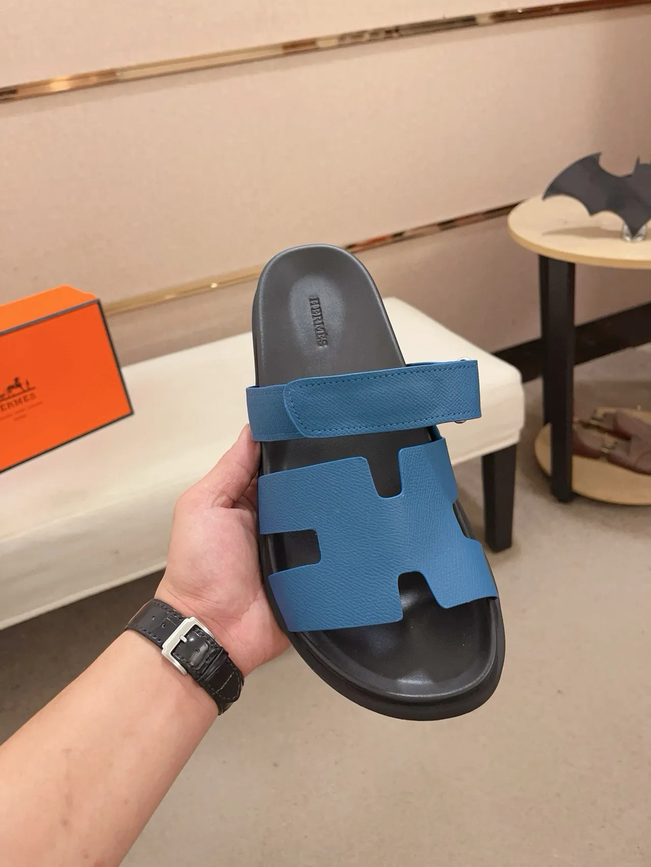 Hermès Oran Sandales Casual Bleu et Noir 2