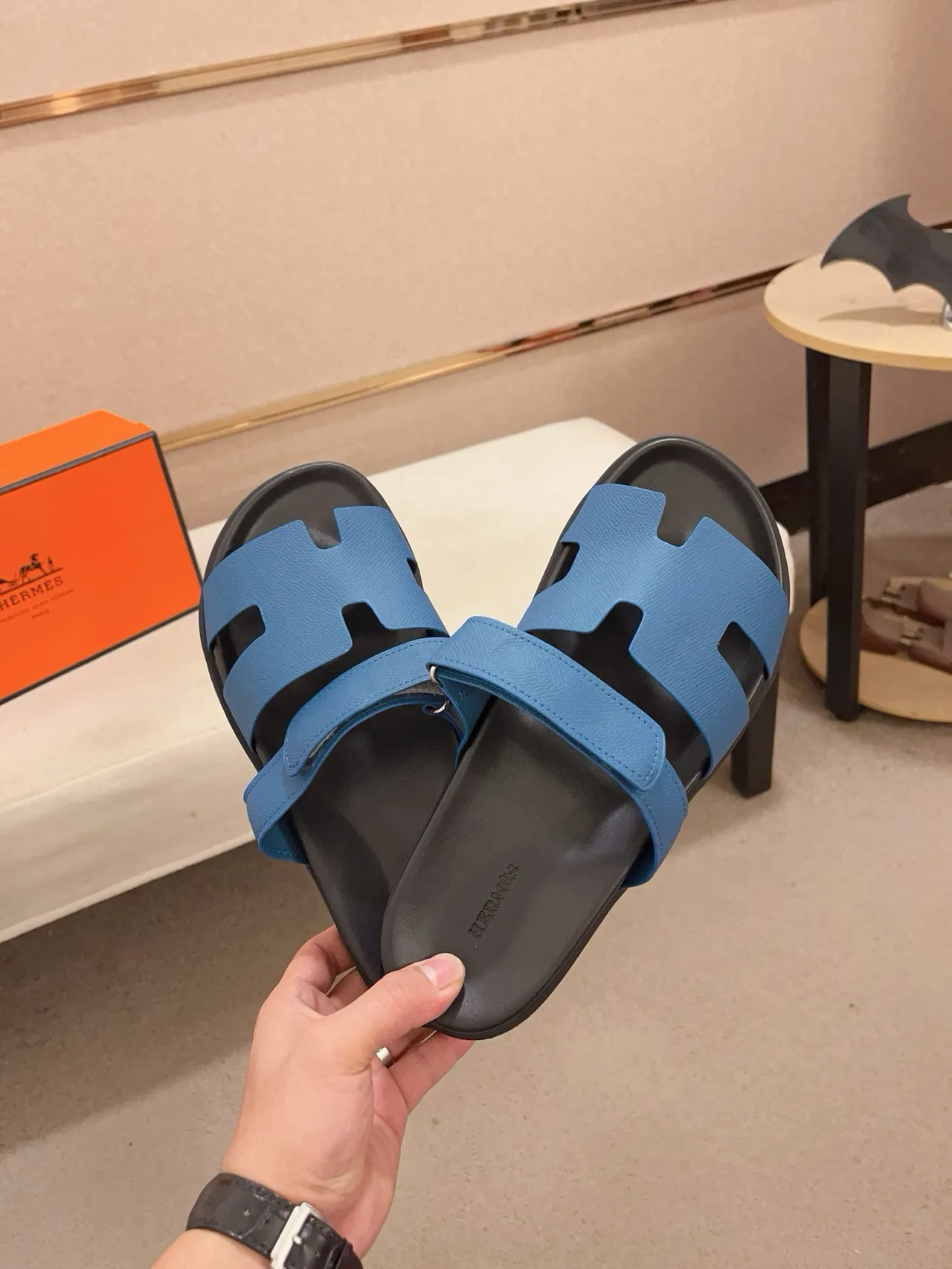 Hermès Oran Sandales Casual Bleu et Noir 4