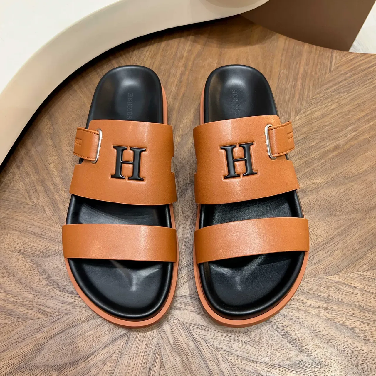 Hermès Oran Double-Strap Buckle Slippers 7