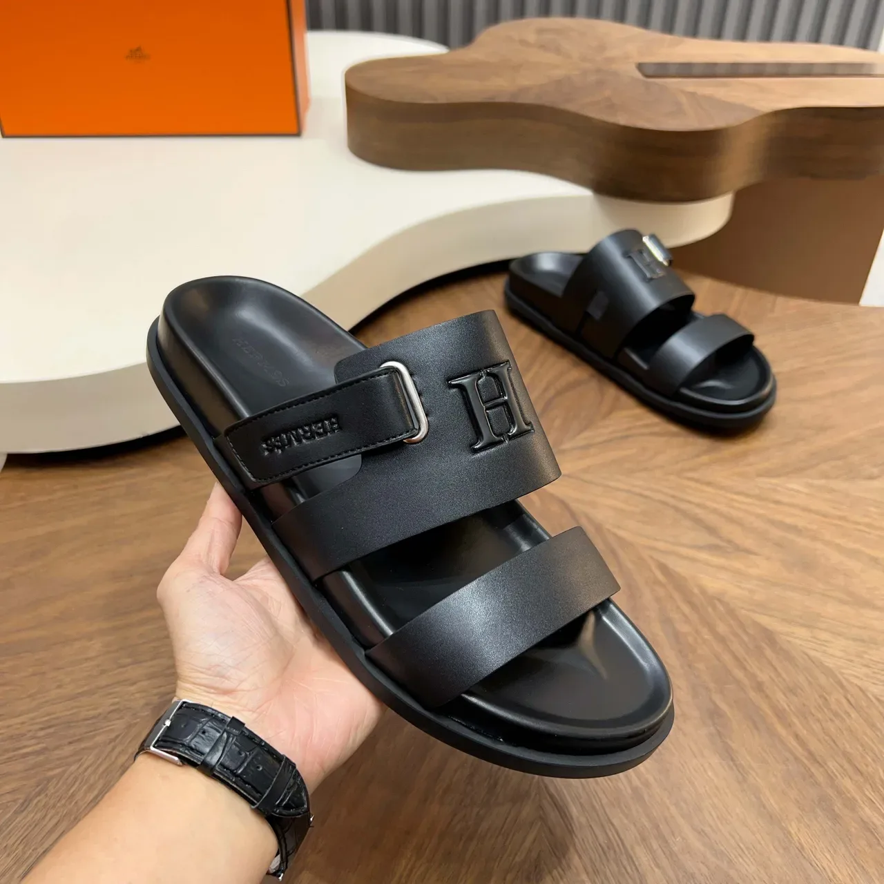 Hermès Oran Double-Strap Buckle Slippers 12