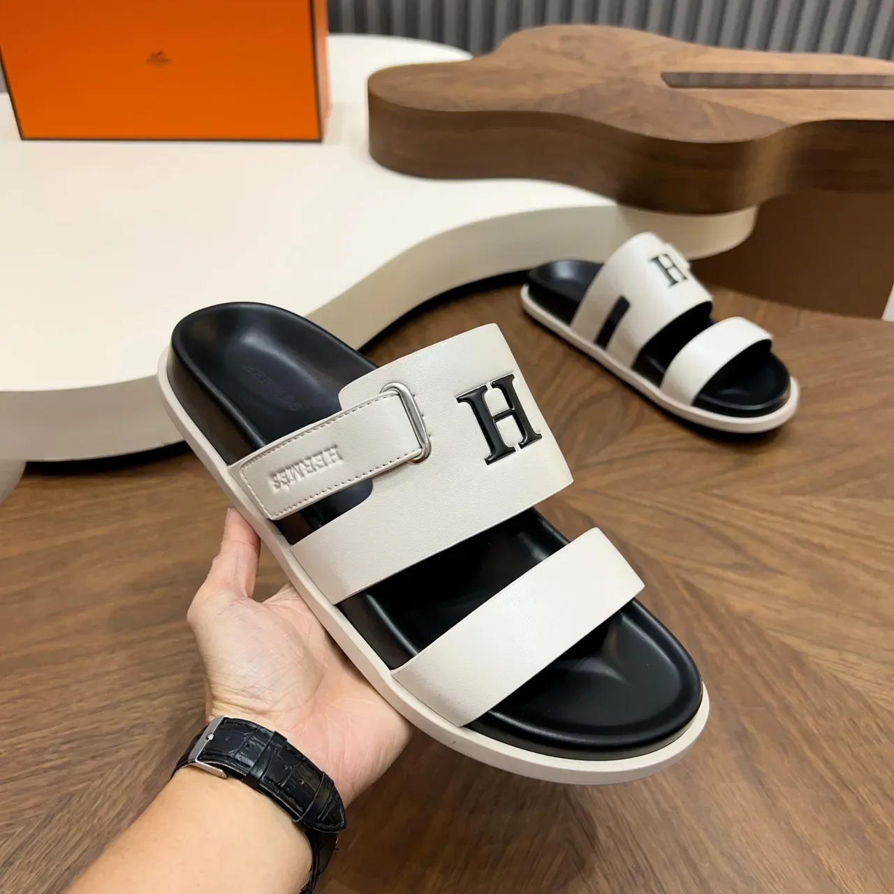 Hermès Oran Double-Strap Buckle Slippers 13