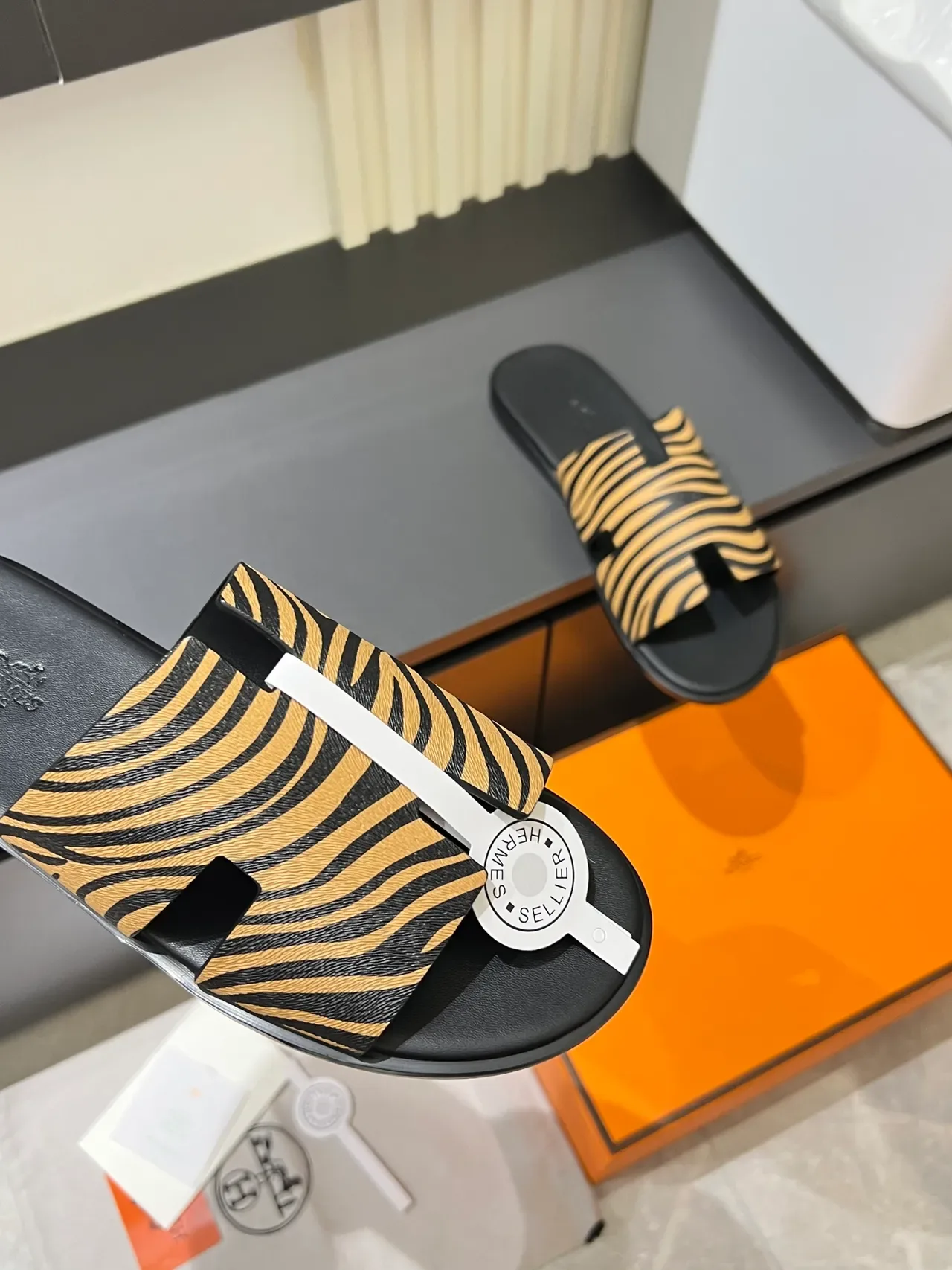 Hermès Oran H-Strap Animal Print Slippers 4