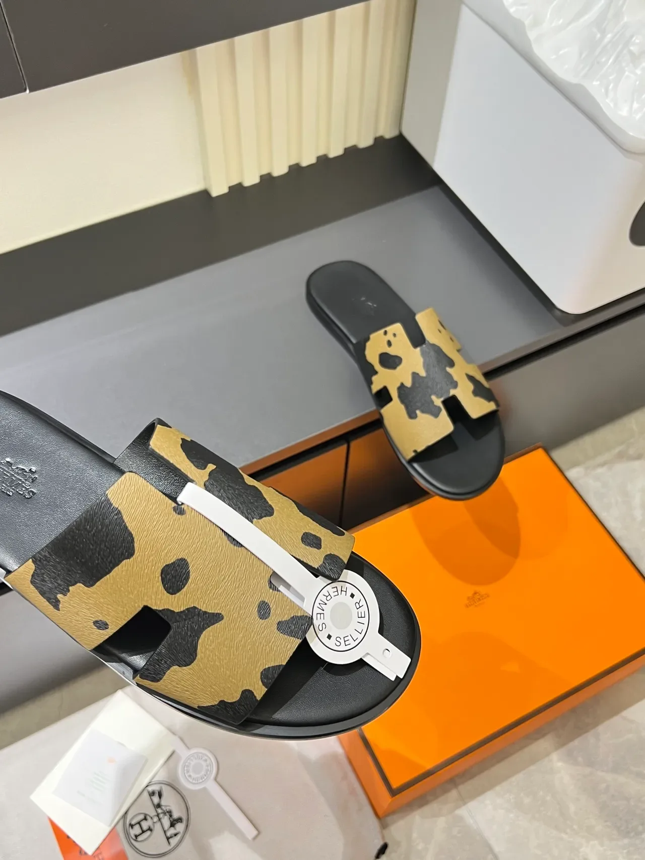 Hermès Oran H-Strap Animal Print Slippers 7
