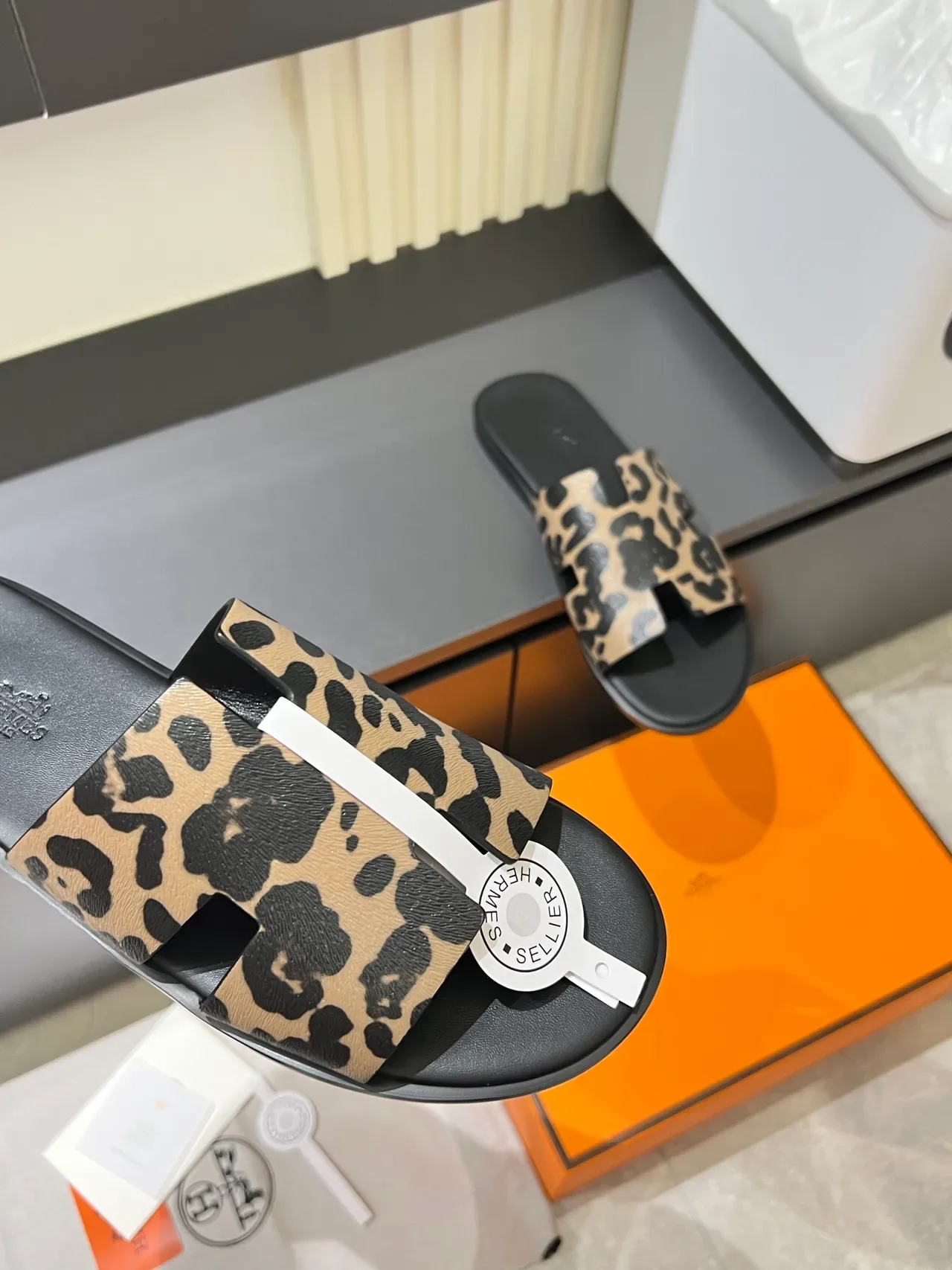 Hermès Oran H-Strap Animal Print Slippers 8