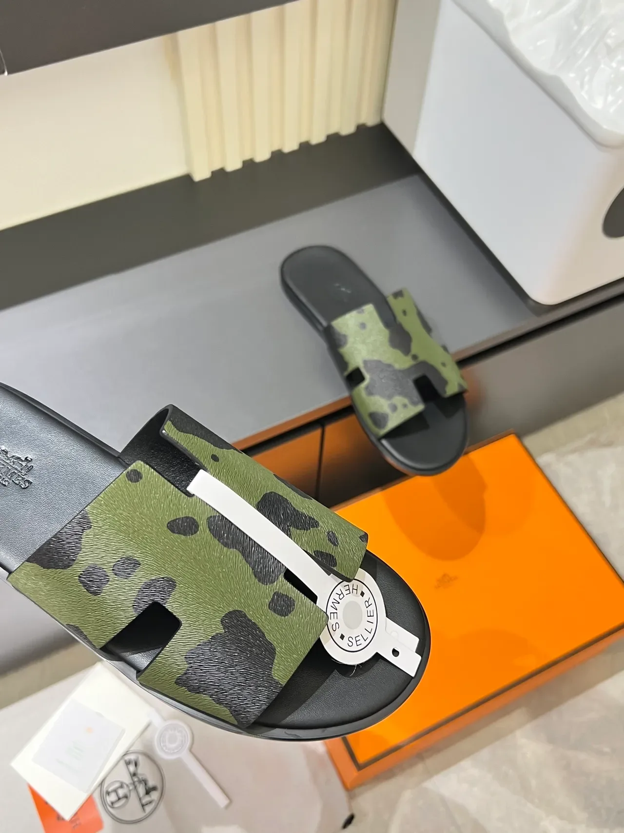 Hermès Oran H-Strap Animal Print Slippers 9